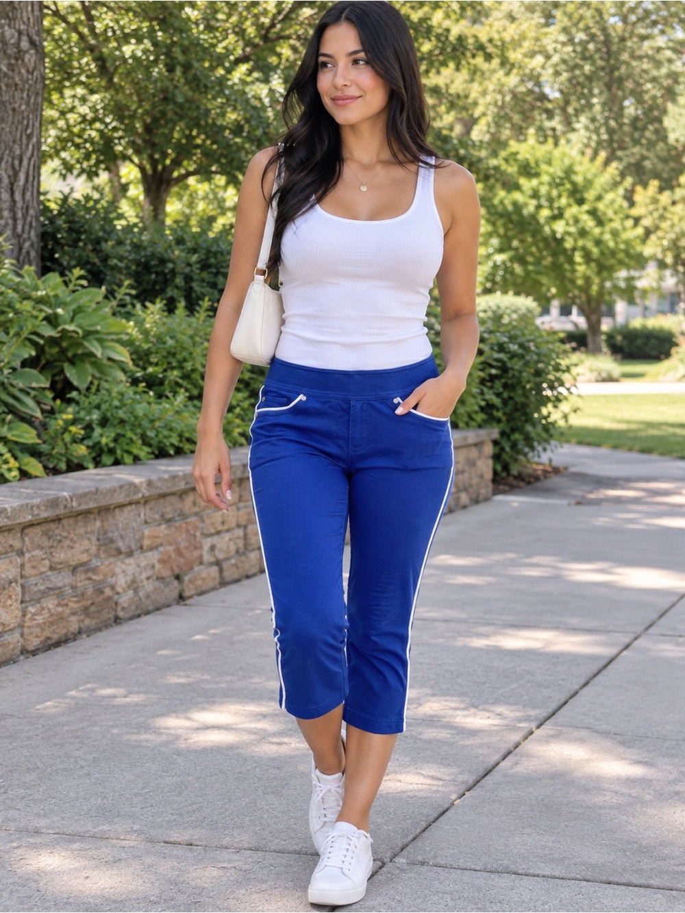 Peter Nygard Royal Blue Capri Pants with White Side Stripe